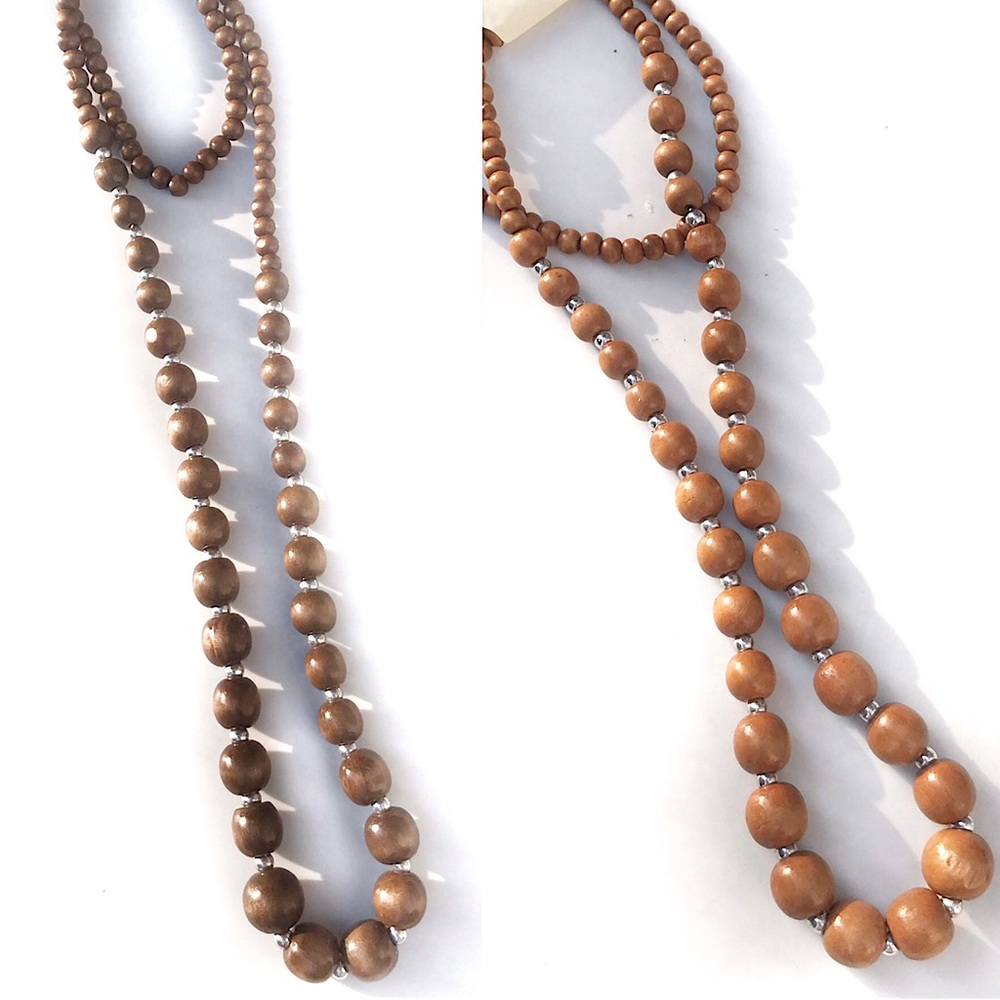 Natural Brown Vintage Wood Beaded Boho Earthy Indie Necklace set of 2 Necklaces